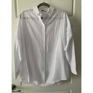 White Drop Shoulder Shirt Long Sleeve Button Down Shirt New